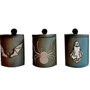 Halloween Theme Jars Lids Black Sparkling Crystal Bat Spider Ghost